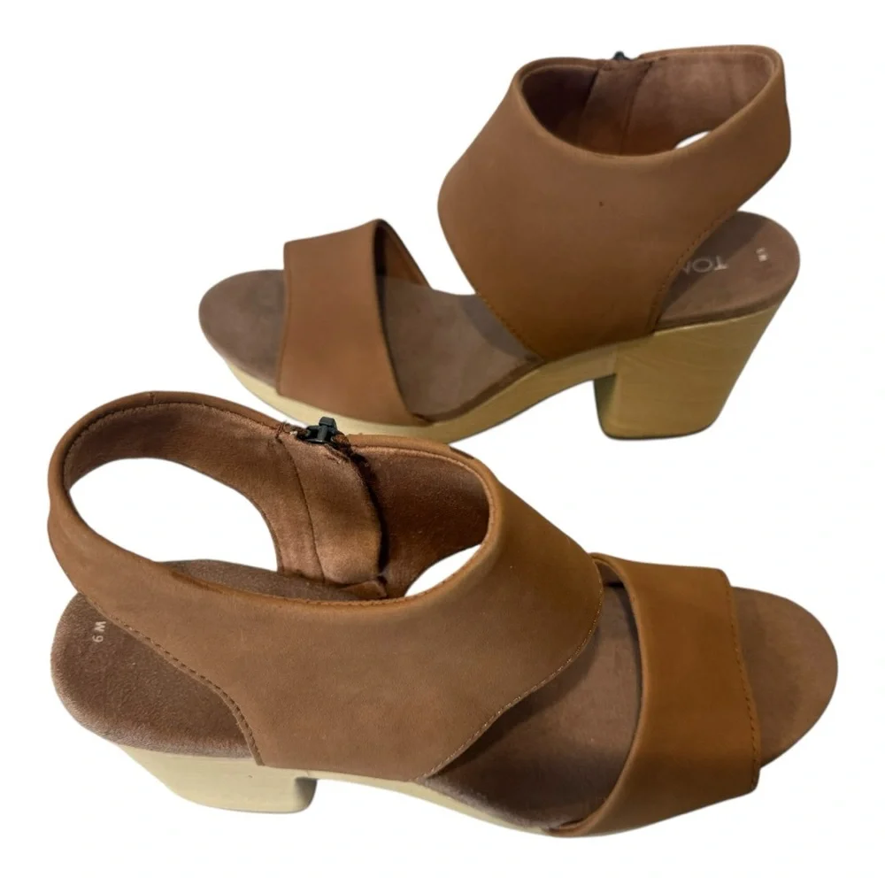 TOMS - MAJORCA PLATFORM - LEATHER TAN Wedges - Size 9 - NEW